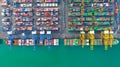 Container ship loading and unloading in deep sea port, Aerial top view of business logistic import and  export freight Royalty Free Stock Photo