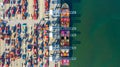 Container ship loading and unloading in deep sea port, Aerial top view of business logistic import and export freight Royalty Free Stock Photo