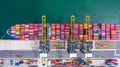 Container ship loading and unloading in deep sea port, Aerial top view of business logistic import and  export freight Royalty Free Stock Photo