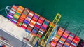 Container ship loading and unloading in deep sea port, Aerial top view of business logistic import and  export freight Royalty Free Stock Photo