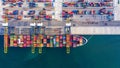 Container ship loading and unloading in deep sea port, Aerial view of business logistic import and export freight transportation Royalty Free Stock Photo