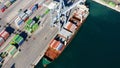Aerial view of container ship approaching to the port of Alicante, Spain. Royalty Free Stock Photo