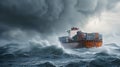 A container ship navigating rough seas while still accurately providing location and status updates through GPS