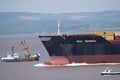 Container ship near miss with fishing boats