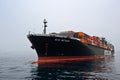 Container ship NYK Meteor standing on the roads at anchor. Nakhodka Bay. East (Japan) Sea. 09.04.2014 Royalty Free Stock Photo