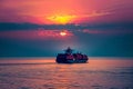 Container ship in the ocean at sunset sky background with copy space, Global business logistics import export goods of Royalty Free Stock Photo