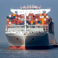 Container ship OOCL Singapore leaving a container terminal in the Port of Antwerp. Belgium - March 12, 2016