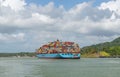 Container Ship in the Panama Canal, Panama City Royalty Free Stock Photo