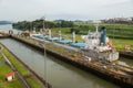Container ship in Panama Canal Royalty Free Stock Photo
