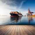 container ship piered at the harbour AI generated Royalty Free Stock Photo