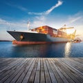 container ship piered at the harbour AI generated Royalty Free Stock Photo