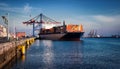 container ship piered at the harbour AI generated Royalty Free Stock Photo