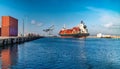 container ship piered at the harbour AI generated Royalty Free Stock Photo