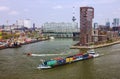 Container ship in port area of Rotterdam, Netherlands