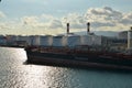 Container Ship in Port of Barcelona Cargo logistic terminal Royalty Free Stock Photo