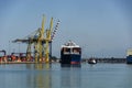 Container ship in the port of Civitavecchia.