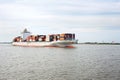 Container ship on river Elbe