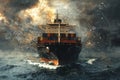 Container ship sailing through turbulent seas with a scientific overlay Royalty Free Stock Photo