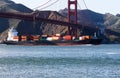 Container Ship Sailing Under Golden Gate Bridge San Francisco Royalty Free Stock Photo