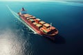 A container ship sails in the ocean, daytime view from above. Import and export. Profit from sales of goods. Economic growth,
