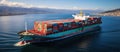 Container ship in the sea. Panoramic view of a container ship in the sea Royalty Free Stock Photo