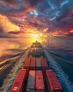 Container ship at sea, vibrant sunset, global trade concept , advertise photo