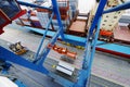 Container ship seen from high above perspective