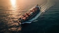 Container ship shipping containers in the middle of the sea. Generative AI