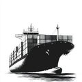 container ship silhouette , black and white illustration isolated on white background Royalty Free Stock Photo