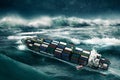 Container ship in the storm Royalty Free Stock Photo