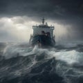 Container ship on stormy seas. Generative AI Royalty Free Stock Photo