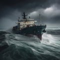 Container ship on stormy seas. Generative AI Royalty Free Stock Photo