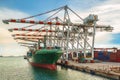 Container Ship in terminal working with shore crane at dock Royalty Free Stock Photo