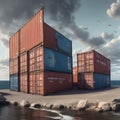 container for ship tranportation, AI-generatet Royalty Free Stock Photo