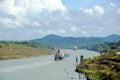 Container ship transiting through Panama Canal. Royalty Free Stock Photo