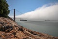 Container ship under the Golden Gate Bridge Royalty Free Stock Photo