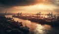 Container ship unloading cargo at Rotterdam port generated by AI