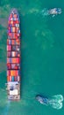 Container ship working at industrial port, Business import and export logistic and transportation of International by container