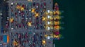 Container ship working at night, Business import export logistic and transportation of International by container ship in the open Royalty Free Stock Photo