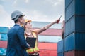 Container Shipping Logistics Engineering of Import/Export Transportation Industry, Transport Engineers Teamwork Controlling Royalty Free Stock Photo