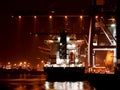 Container Ships Being Loaded at Night