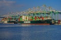 Container ships Ever Shine and Ever Fame, at the cargo terminal in the harbor of the port of Los Angeles Royalty Free Stock Photo