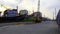 Container ships in the export and import business and logistics. Delivery of cargo to the port with a crane. At the port of Sunda Royalty Free Stock Photo