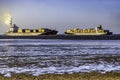 Container ships at the mouth of the Elbe Royalty Free Stock Photo