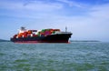 CARTAGENA, COLOMBIA - AUGUST 08, 2018: Big cargo ship loaded with many shipping containers