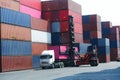 Container handlers are loading containers into trucks Royalty Free Stock Photo