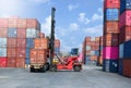 Container handlers are loading containers into trucks Royalty Free Stock Photo