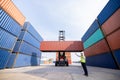 Container Supervisor Control forklift handing Import and Export While Inspecting Containers Box in Warehouse Storage