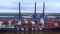 Container terminal Altenwerder in the port of Hamburg - aerial view - HAMBURG, GERMANY - MAY 10, 2021 Royalty Free Stock Photo