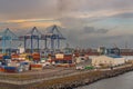 Container terminal boxes and cranes, Puerto Quetzal, Guatemala